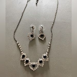 Formal costume jewelry, black and silver hearts, matching set.